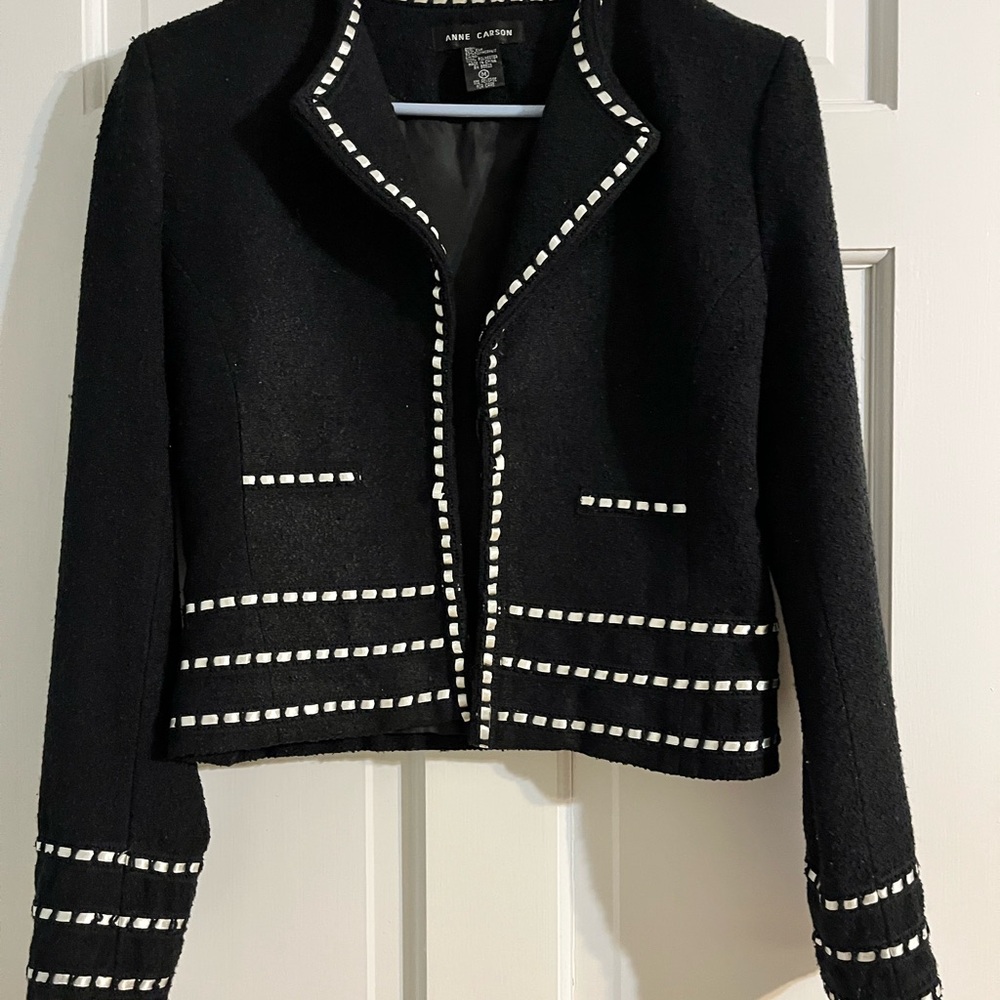 Anne Carson Black Blazer with White Accents